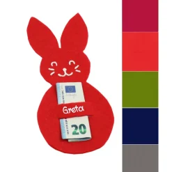 Personalisierter Filzhase rund mit Einstecklasche in verschiedenen Farben Geldgeschenkverpackung zu Ostern mit Name