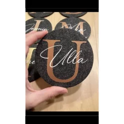 Personalisierter Filzuntersetzer als wieder verwendbares Gastgeschenk für Hochzeit Konfirmation Feier Party roségold JGA