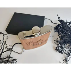 Personalisierter Flachmann "Bester Papa" aus Edelstahl & Holz – Geschenkbox – 170 ml – Gravur nach Wunsch