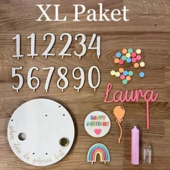 Personalisierter Geburtstagsteller bunt mit Luftballon und Namensstecker