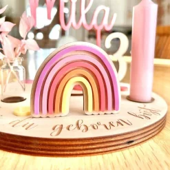 Personalisierter Geburtstagsteller „Pretty in Pink“ mit Vase und Kerze