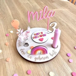 Personalisierter Geburtstagsteller „Pretty in Pink“ mit Vase und Kerze