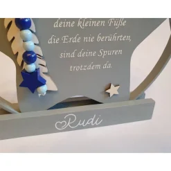 Personalisierter Gedenkstern im Ring mit Namen, Datum & Feder – Erinnerung für Sternenkind, Verstorbene, Trauergeschenk