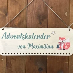 Personalisierter Holz-Adventskalender für Kinder mit Fuchs