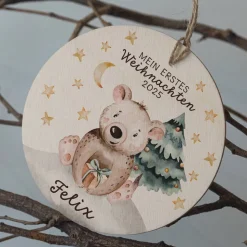 Personalisierter Holzanhänger *Mein erstes Weihnachten* / Meilenstein, Baumschmuck, Anhänger für Babygeschenk