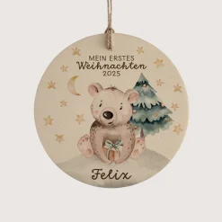 Personalisierter Holzanhänger *Mein erstes Weihnachten* / Meilenstein, Baumschmuck, Anhänger für Babygeschenk