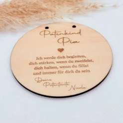 Personalisierter Holzanhänger für Patenkind – Emotionales Geschenk mit graviertem Spruch von Patentante oder Patenonkel