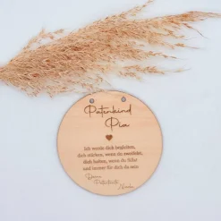 Personalisierter Holzanhänger für Patenkind – Emotionales Geschenk mit graviertem Spruch von Patentante oder Patenonkel