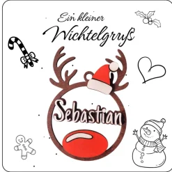 Personalisierter Holzanhänger Rentier mit Namen | Weihnachtsanhänger aus Holz | Christbaumschmuck & Geschenkanhänger