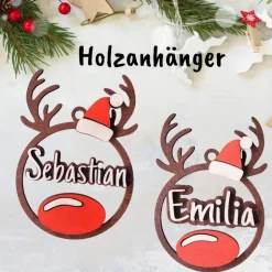 Personalisierter Holzanhänger Rentier mit Namen | Weihnachtsanhänger aus Holz | Christbaumschmuck & Geschenkanhänger