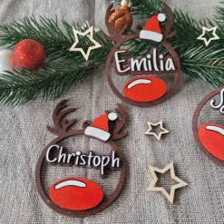 Personalisierter Holzanhänger Rentier mit Namen | Weihnachtsanhänger aus Holz | Christbaumschmuck & Geschenkanhänger