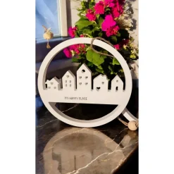 Personalisierter Keraflott-Loop mit Stadt-Silhouette – Handgemachte Türdeko & Wanddeko