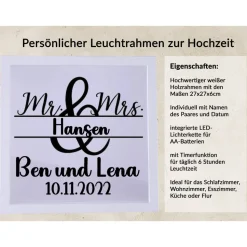 Personalisierter Leuchtrahmen MIT TIMER Geschenk zur Hochzeit, Jahrestag, Beziehung, Partnerschaft