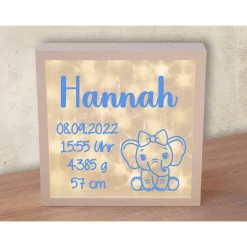 Personalisierter Leuchtrahmen MIT TIMER Geschenk zur Geburt, Taufe, Babygeschenk für Mädchen oder Junge, Bilderahmen