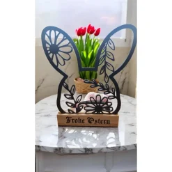 Personalisierter Osteraufsteller Line Art | Osterhase & Ei Deko modern | Osterdeko Holzfuß | Individuelles Ostergeschenk