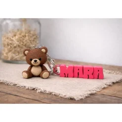 Personalisierter Schlüsselanhänger mit Namen – Teddy Bär – Geschenk für Kinder & Einschulung