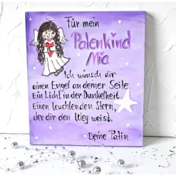 Personalisierter Schutzengel aus Holz – Handbemaltes Geschenk fürs Patenkind, zum Aufstellen, oder Aufhängen.