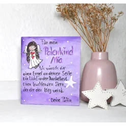 Personalisierter Schutzengel aus Holz – Handbemaltes Geschenk fürs Patenkind, zum Aufstellen, oder Aufhängen.