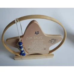 personalisierter Stern als Geschenk zur Geburt oder Taufgeschenk | Taufdeko mit Schutzengel | Holzstern + Taufspruch