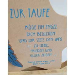 personalisierter Stern als Geschenk zur Geburt oder Taufgeschenk | Taufdeko mit Schutzengel | Holzstern + Taufspruch