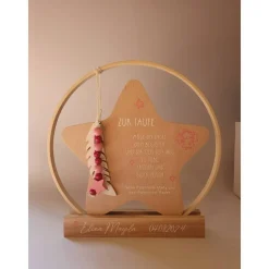 personalisierter Stern als Geschenk zur Geburt oder Taufgeschenk | Taufdeko mit Schutzengel | Holzstern + Taufspruch