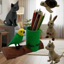 Personalisierter Stiftehalter zur Einschulung mit 28 Tiermotiven – Schreibtisch Organizer - Stifthalter für Kinder