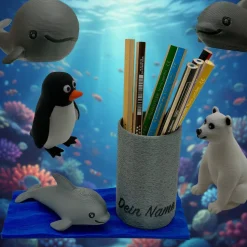 Personalisierter Stiftehalter zur Einschulung mit 28 Tiermotiven – Schreibtisch Organizer - Stifthalter für Kinder