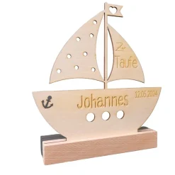 Personalisierter Tischaufsteller zur Taufe Boot Geschenk Dekoration Holz Deko Aufsteller