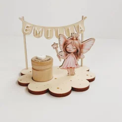 Personalisierter Zahnfee Teller für Mädchen aus Birkensperrholz