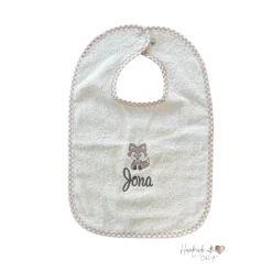 personalisiertes besticktes Babyset,  Kapuzenhandtuch und großes Lätzchen mit süßem Fuchs und Namen, Geschenkidee Geburt