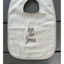 personalisiertes besticktes Babyset,  Kapuzenhandtuch und großes Lätzchen mit süßem Fuchs und Namen, Geschenkidee Geburt