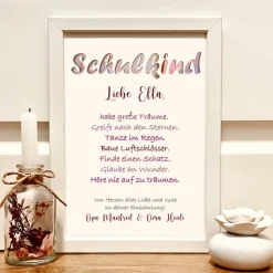 Personalisiertes Einschulungsgeschenk Mädchen: Bilderrahmen mit Namen & Geldfach – Handgemachte Geschenkidee Schulkind