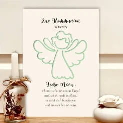 Personalisiertes Erstkommunion Geschenk – Schutzengel Bilderrahmen mit Namen & Datum