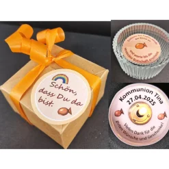 Personalisiertes Gastgeschenk zur Kommunion & Konfirmation – Teelicht mit Botschaft, Glashalter & Geschenkbox