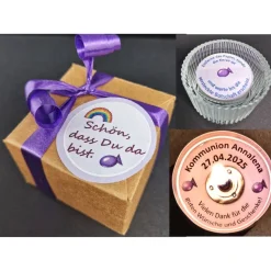 Personalisiertes Gastgeschenk zur Kommunion & Konfirmation – Teelicht mit Botschaft, Glashalter & Geschenkbox