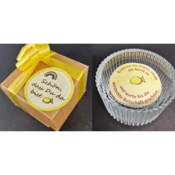 Personalisiertes Gastgeschenk zur Kommunion & Konfirmation – Teelicht mit Botschaft, Glashalter & Geschenkbox