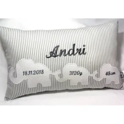 Personalisiertes Geburtskissen mit Namen, Gewicht & Größe – Geschenk zur Geburt/Taufe, bestickt mit Elefanten