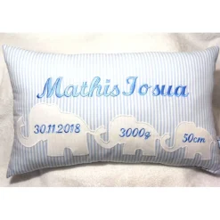 Personalisiertes Geburtskissen mit Namen, Gewicht & Größe – Geschenk zur Geburt/Taufe, bestickt mit Elefanten