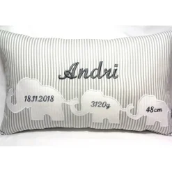 Personalisiertes Geburtskissen mit Namen, Gewicht & Größe – Geschenk zur Geburt/Taufe, bestickt mit Elefanten
