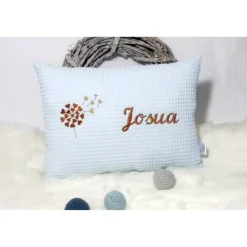 Personalisiertes Geburtskissen Junge – Kissen mit Namen, Pusteblume, 25x35, Hellblau – Geschenk Geburt & Taufe