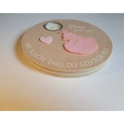 Personalisiertes Geburtstagslicht aus Holz – Einzigartiges Geschenk zur Geburt, Taufe oder Geburtstag