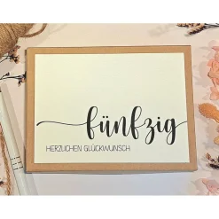 Personalisiertes Geldgeschenk 50. Geburtstag – Geschenkbox mit Glückwunschkarte & Leinensäckchen