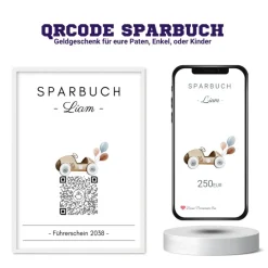 Personalisiertes Geldgeschenk | Virtuelles Sparbuch QrCode Bild | Motiv Führerschein