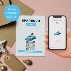 Personalisiertes Geldgeschenk | Führerschein Zuschuss | Digitales Sparbuch | Geschenkkarte | Auto Junge Blau
