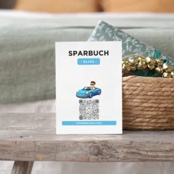 Personalisiertes Geldgeschenk | Führerschein Zuschuss | Digitales Sparbuch | Geschenkkarte | Auto Junge Blau