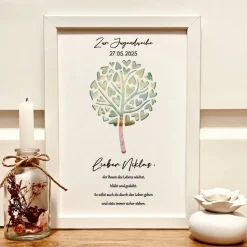 Personalisiertes Geldgeschenk zur Jugendweihe – Lebensbaum im Bilderrahmen | Geschenkidee mit Wunschname