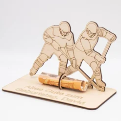 Personalisiertes Geldgeschenk Eishockey aus Holz – Geschenk für Eishockey-Fans