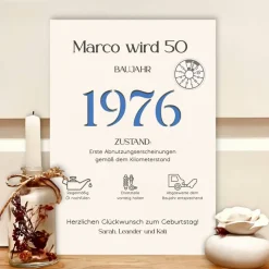 Personalisiertes Geldgeschenk zum 50. Geburtstag für Autoliebhaber – Originelles Geburtstagsgeschenk im Bilderrahmen