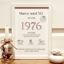 Personalisiertes Geldgeschenk zum 50. Geburtstag für Autoliebhaber – Originelles Geburtstagsgeschenk im Bilderrahmen