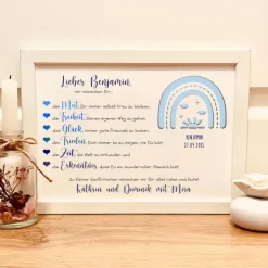 Personalisiertes Geldgeschenk zur Konfirmation für Jungen – Erinnerungsrahmen mit Regenbogen